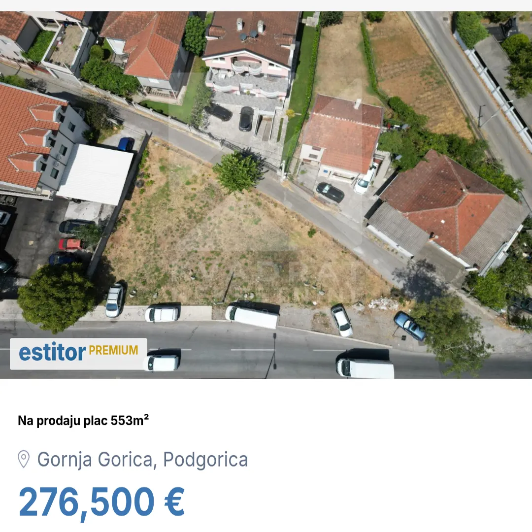 Prodaja, plac, 553m², Gornja Gorica, Podgorica
