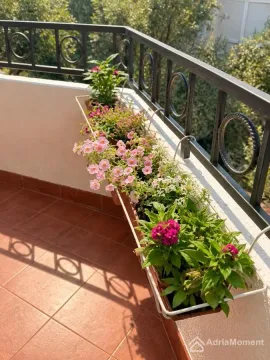 Balcony decorated with flowers in planters and a metal railing. - image 2