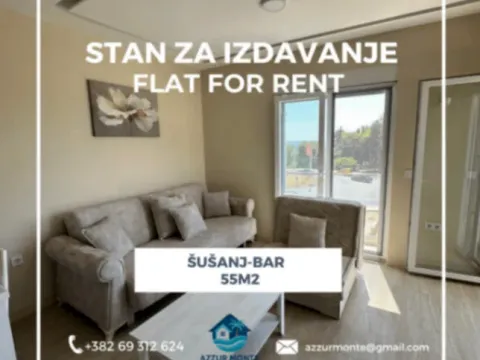 Izdavanje, jednosoban stan, 55m2, Šušanj, Bar Izdavanje, jednosoban stan, 55m2, Šušanj, Bar