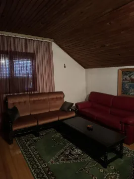 Dnevna soba pod drvenim kosim krovom sa garniturom za sjedjenje. - image 19