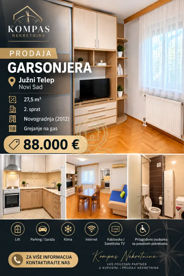 Dnevna soba sa nameštajem i televizorom.