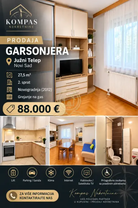 Sale, one bedroom apartment, 27m², Telep, Novi Sad Sve Podlokacije