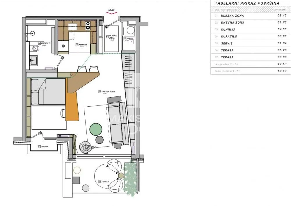 Sale, two bedroom apartment, 50m², Stari Grad, Beograd