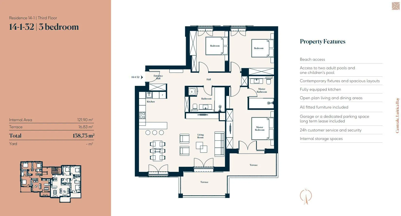 Prodaja, trosoban stan, 138m², Luštica, Tivat