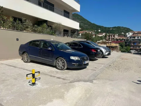 Parking area in front of the residential building with parked cars. - image 14
