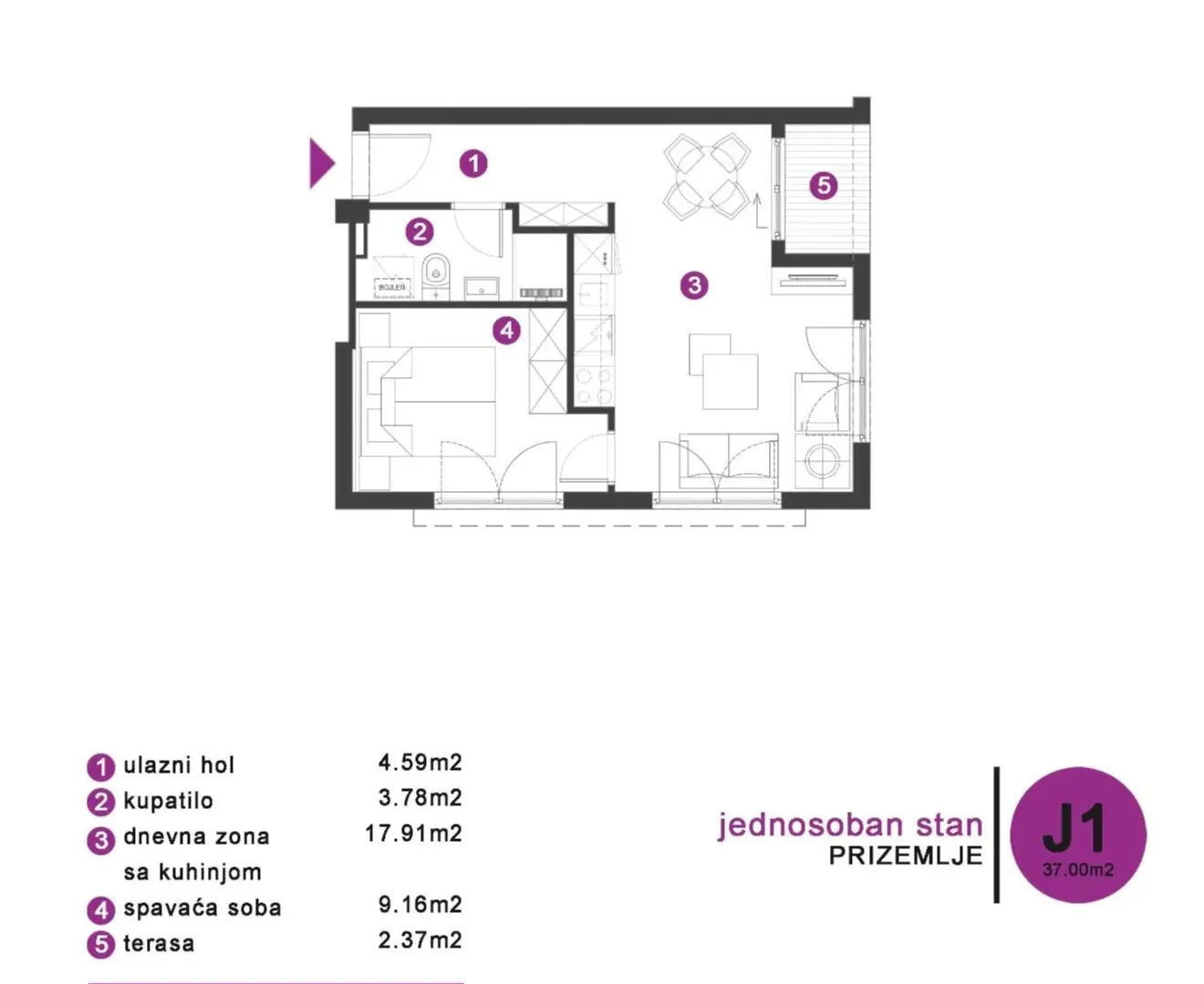 Prodaja, garsonjera, 27m², Dobrota, Kotor