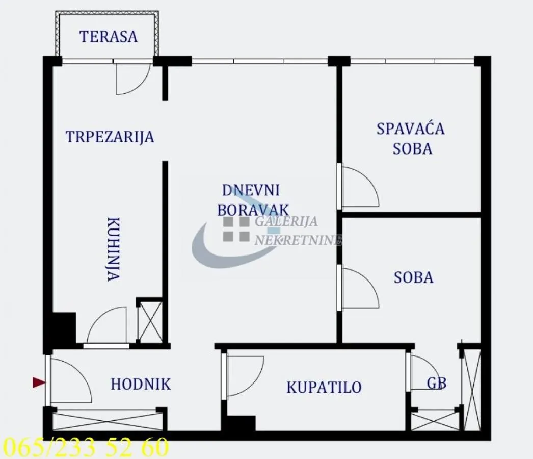 Floor plan of the apartment showing the layout of the rooms.