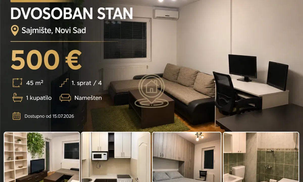 Rent, two bedroom apartment, 45m², Sajmište, Novi Sad