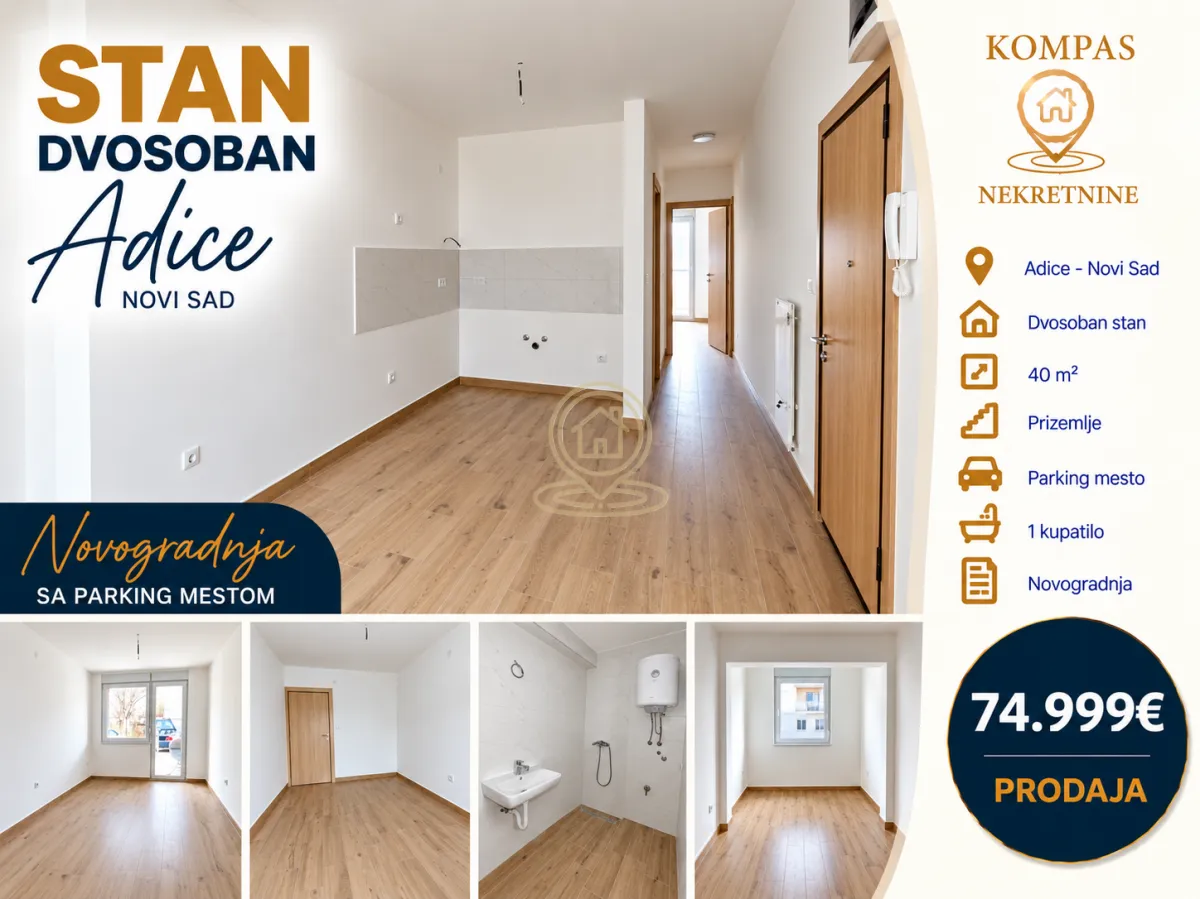 Prodaja, dvosoban stan, 40m², Adice, Novi Sad Sve Podlokacije