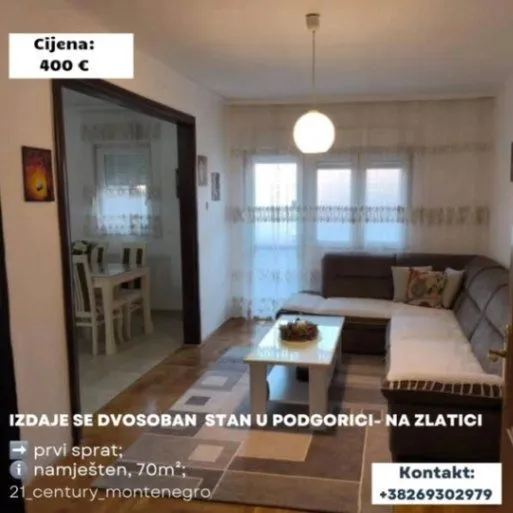 Rent, two bedroom apartment, 70m², Zlatica, Podgorica