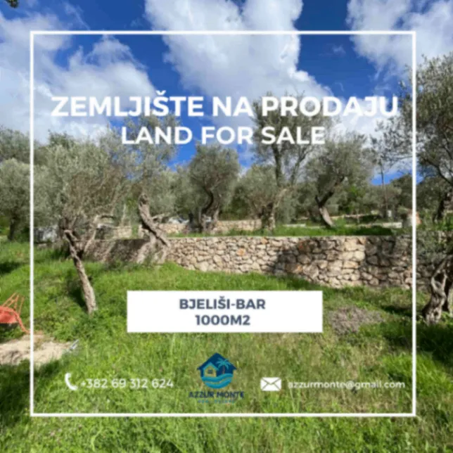 Prodaja, plac, 1000m², Bjeliši, Bar