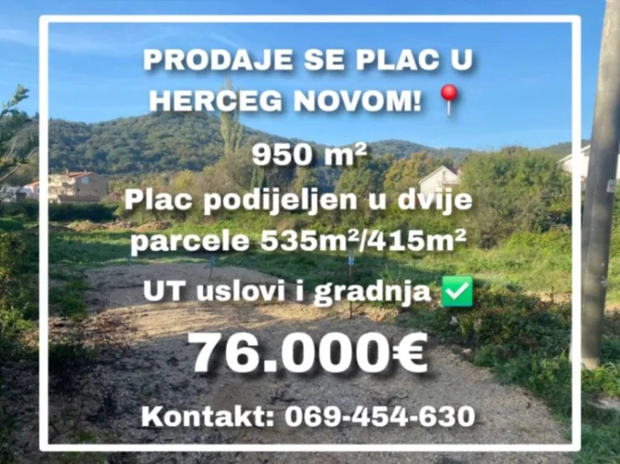 Sale, land lot, 950m², Kuti, Herceg Novi