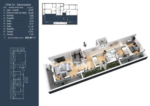 Sale, four bedroom apartment, 103m², Ledine, Beograd