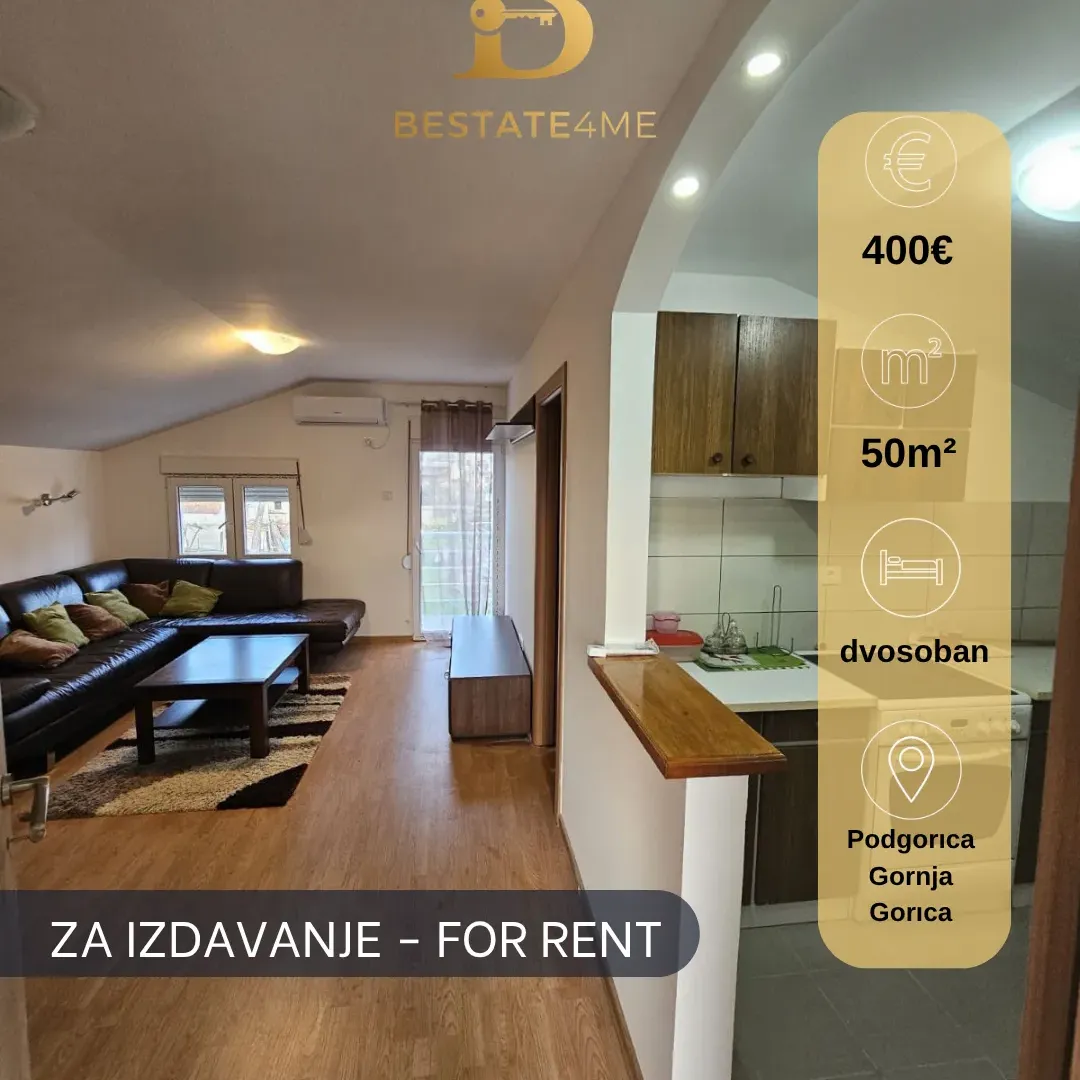 Rent, two bedroom apartment, 50m², Gornja Gorica, Podgorica