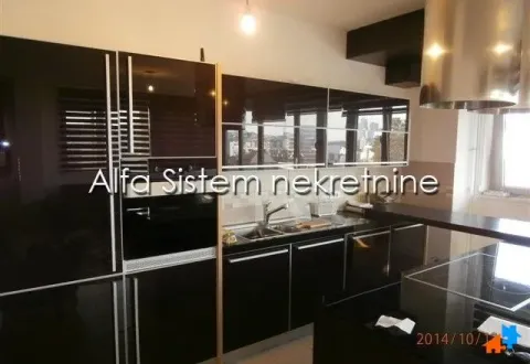 Moderna kuhinja sa tamnim elementima i ugradnim aparatima. - image 8