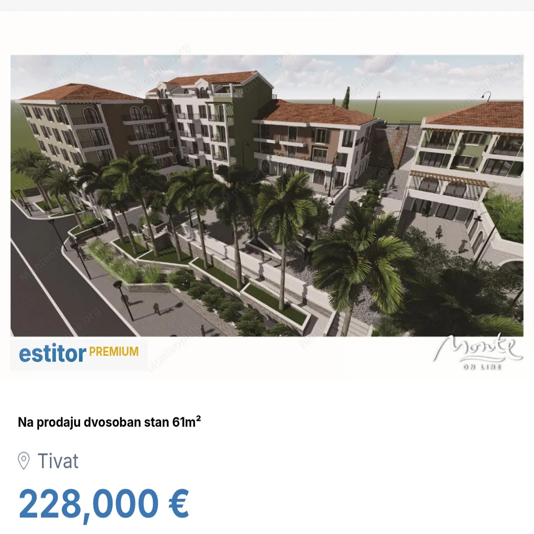 Prodaja, dvosoban stan, 61m², Tivat, Crna Gora