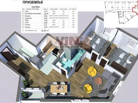 Sale, three bedroom apartment, 62m², Mirijevo 1, Mirijevo Sve Podlokacije