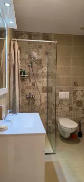 Modernly equipped bathroom with a walk-in shower and built-in sanitaryware. - image 6
