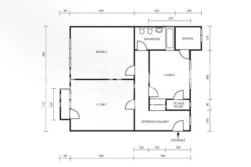 Floor plan drawing with room dimensions.