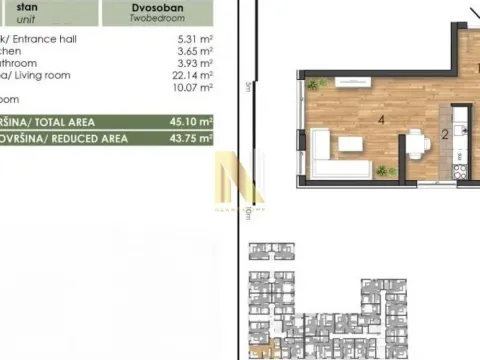 Sale, two bedroom apartment, 44m², Telep, Novi Sad Sve Podlokacije - image 1