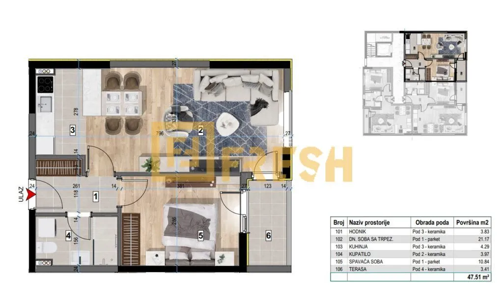 Prodaja, jednosoban stan, 47m², Zabjelo, Podgorica