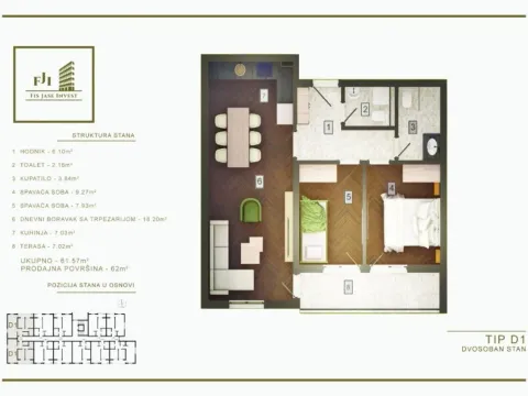 Sale, two bedroom apartment, 62m², Zagorič, Podgorica - image 2