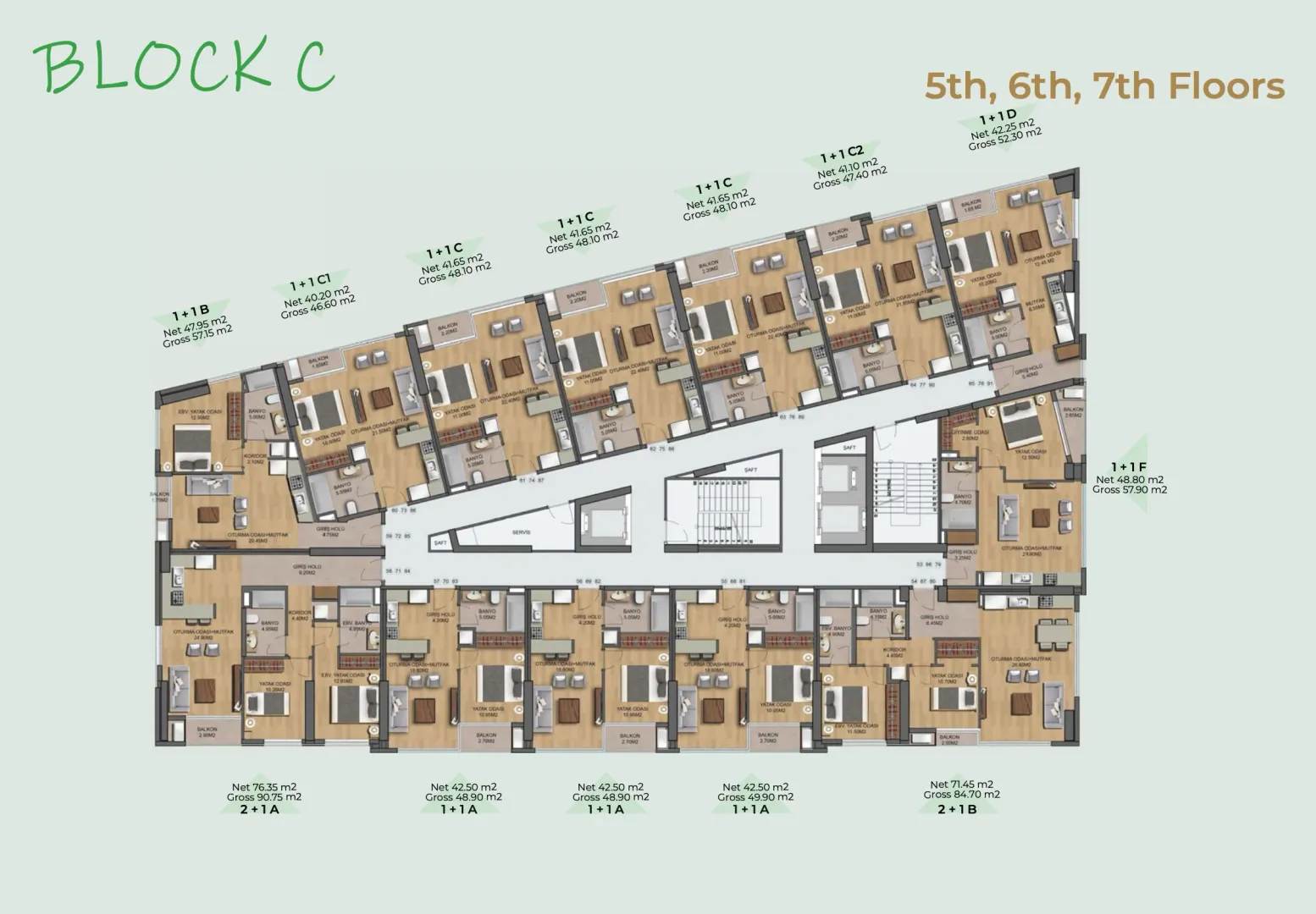 Floor plan showing apartment layouts and areas.