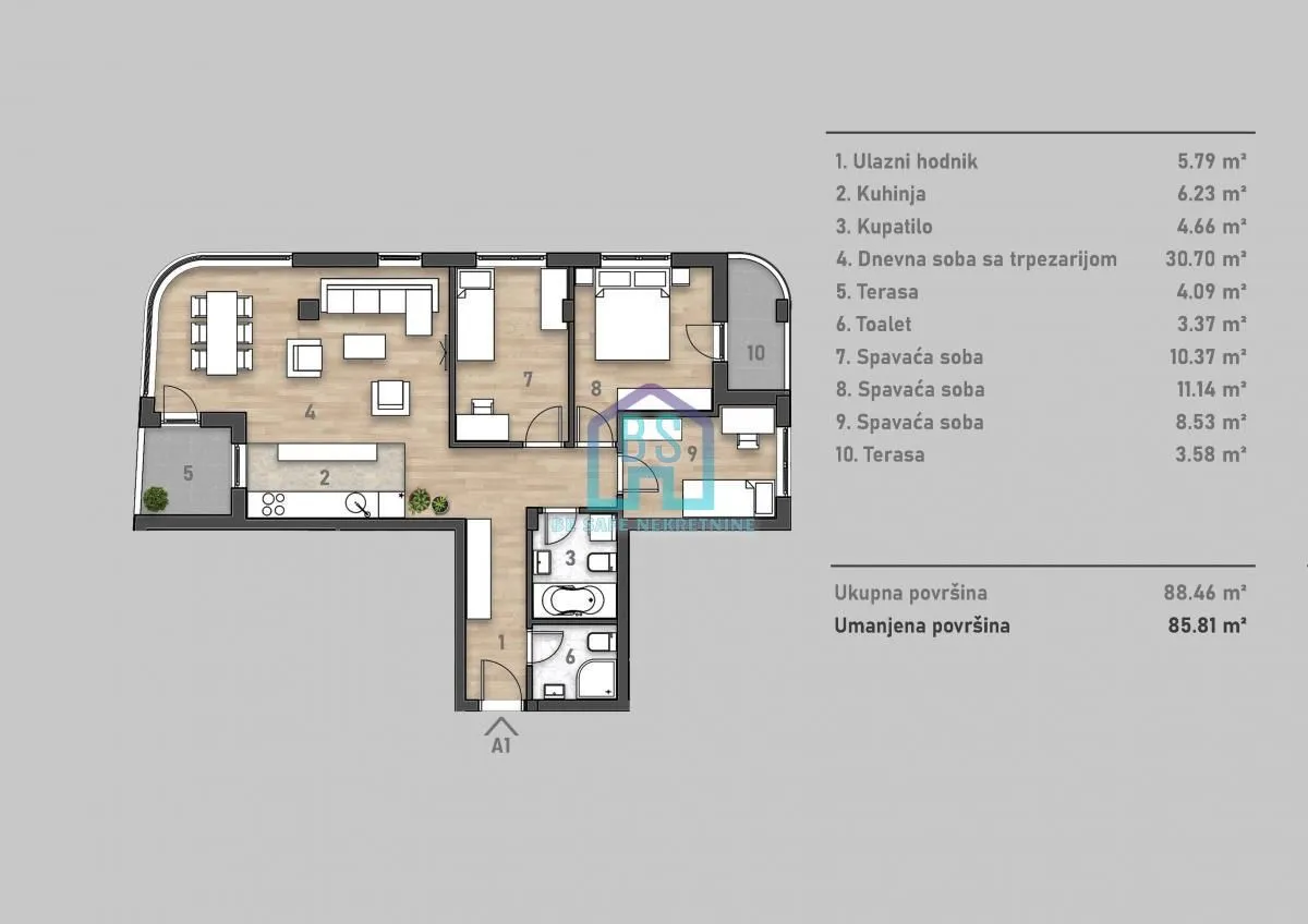 Sale, three bedroom apartment, 88m², Socijalno, Novi Sad Sve Podlokacije
