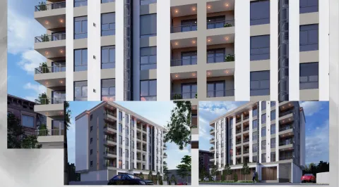 A collage showing the exterior of a modern residential building with terraces. - image 5