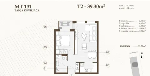 Arhitektonski nacrt stana sa rasporedom prostorija. - image 4