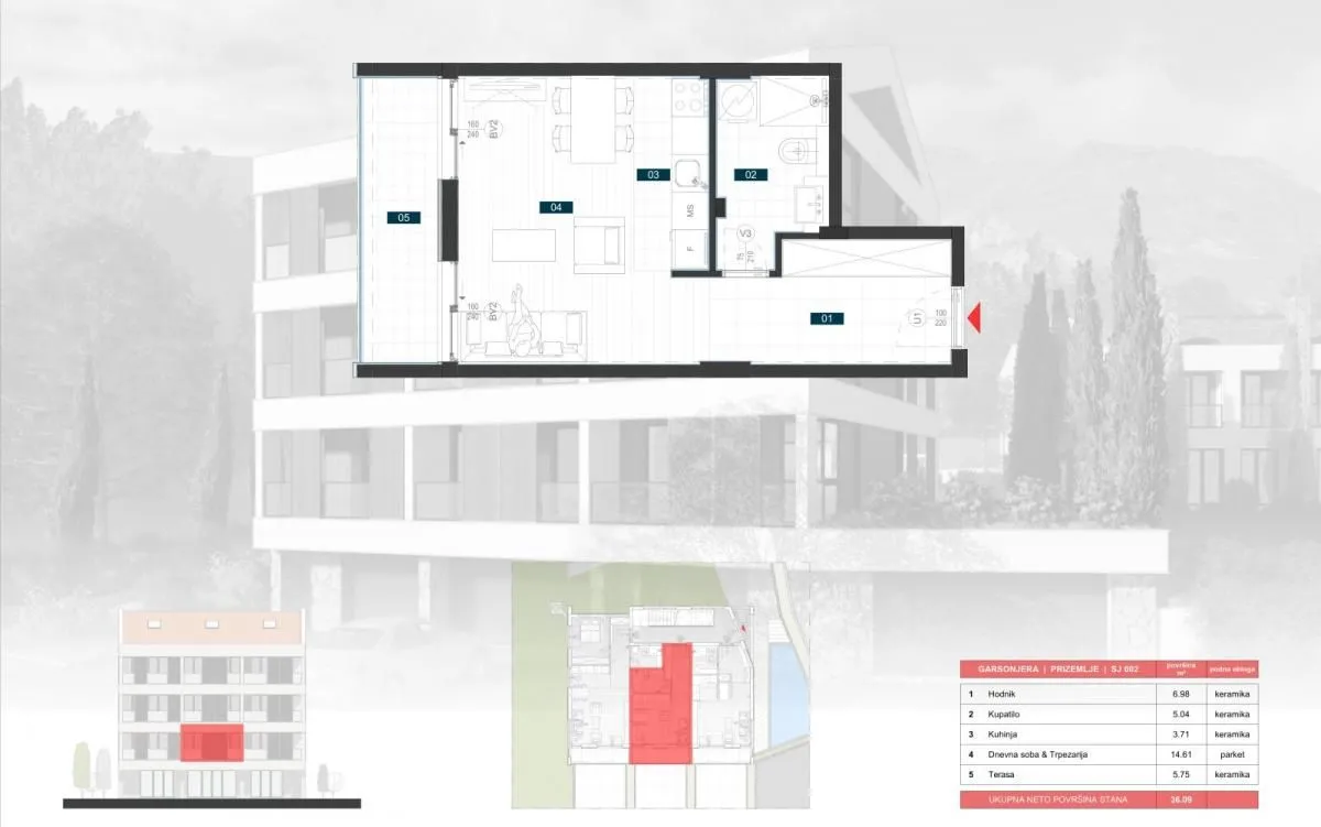 Sale, studio apartment, 36m², Donja Lastva, Tivat