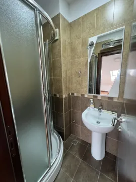 A functional bathroom with a shower cabin and sink. - image 19