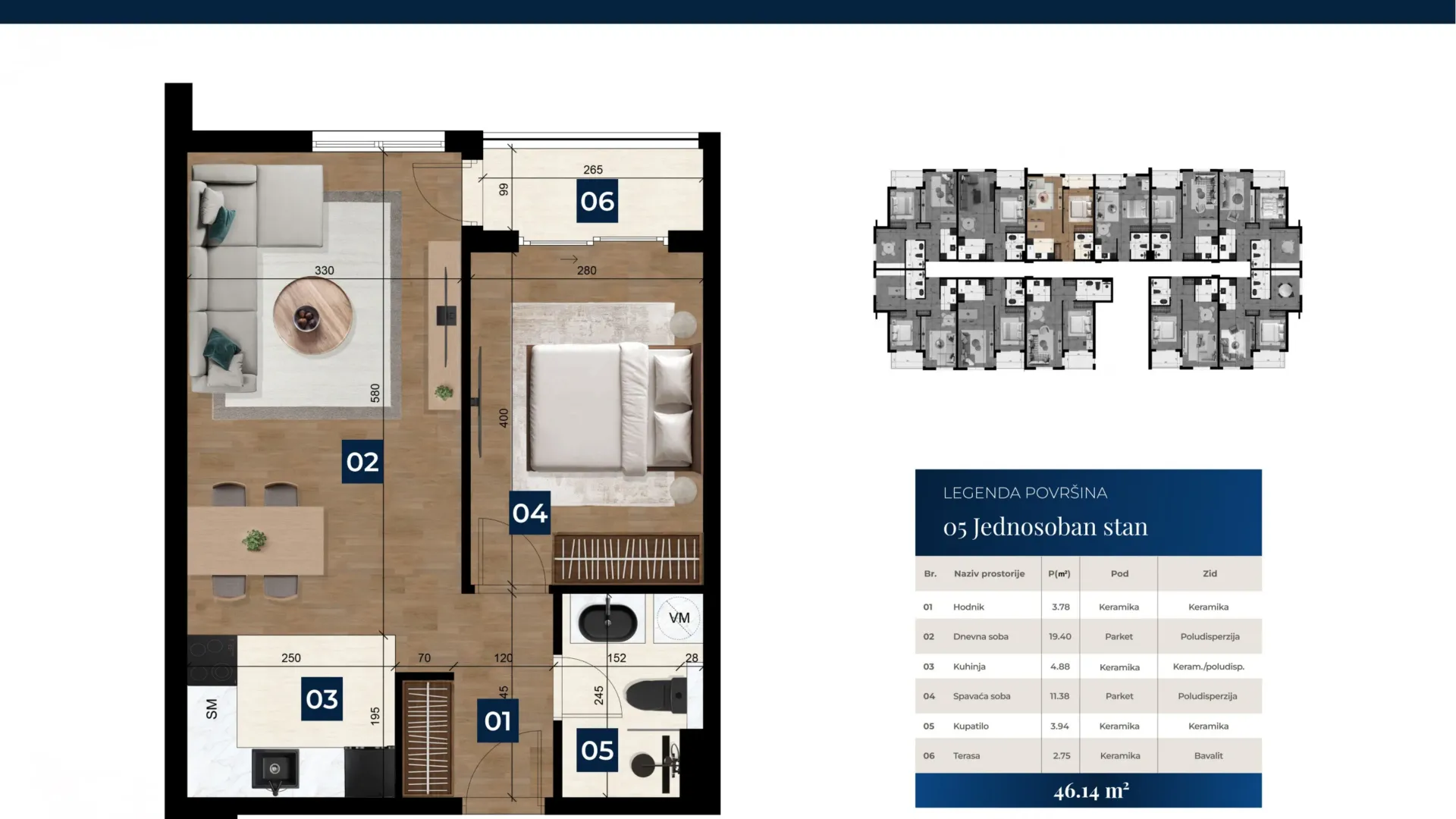 Prodaja, jednosoban stan, 46m², Zabjelo, Podgorica