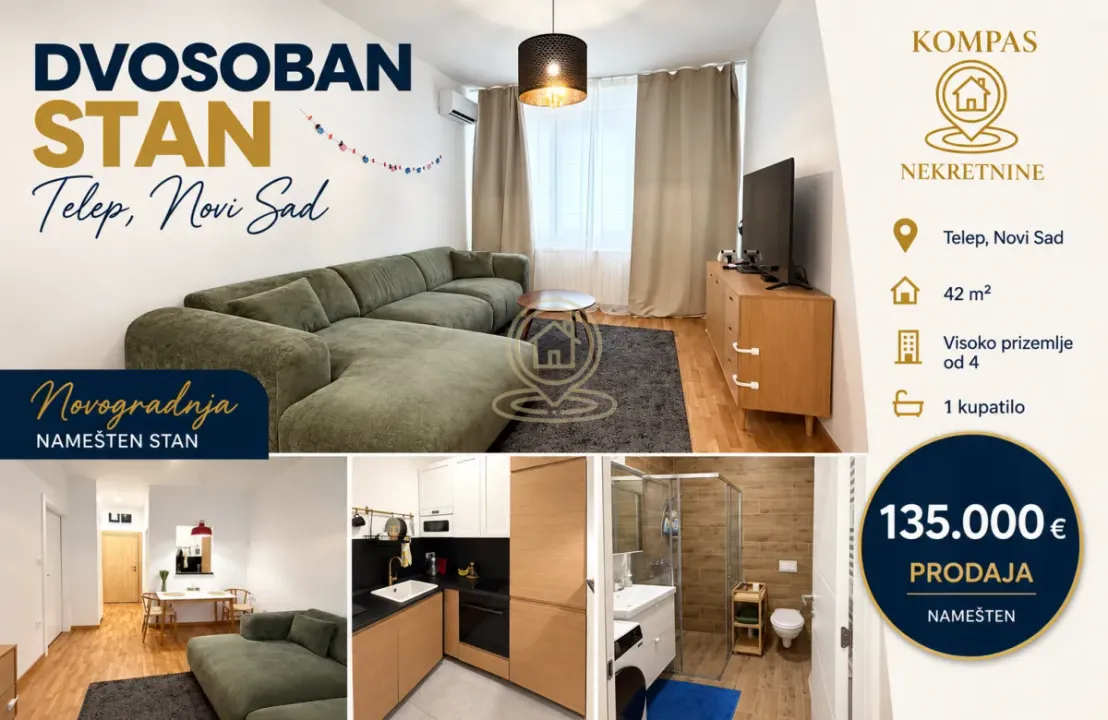 Prodaja, dvosoban stan, 42m², Telep, Novi Sad Sve Podlokacije