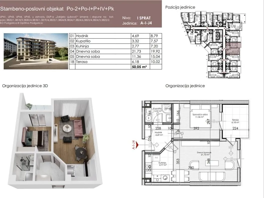 Prodaja, jednosoban stan, 50m², Ljubović, Podgorica