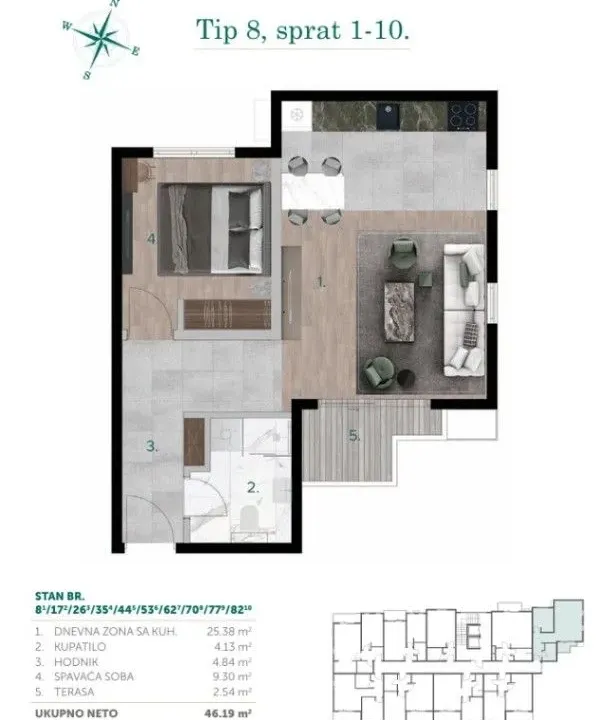 Sale, one bedroom apartment, 47m², Bjeliši, Bar