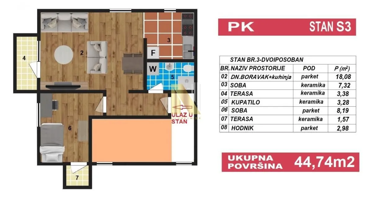 Prodaja, jednosoban stan, 44m², Lipov gaj, Novi Sad Sve Podlokacije