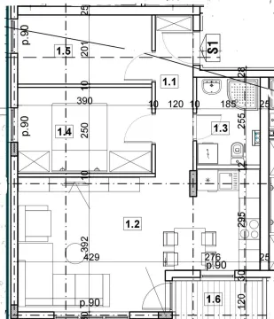 Arhitektonski nacrt dela stana sa rasporedom prostorija i dimenzijama. - image 2