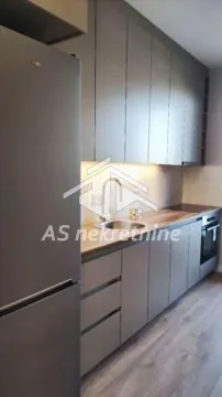 Modern kitchen with grey cabinets and built-in appliances. - image 8