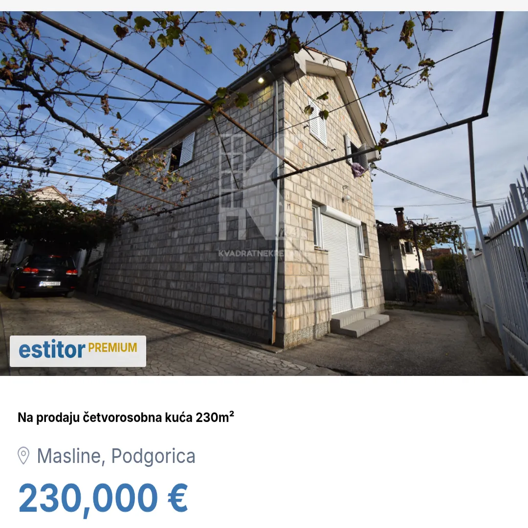 Prodaja, kuća, 230m², Masline, Podgorica