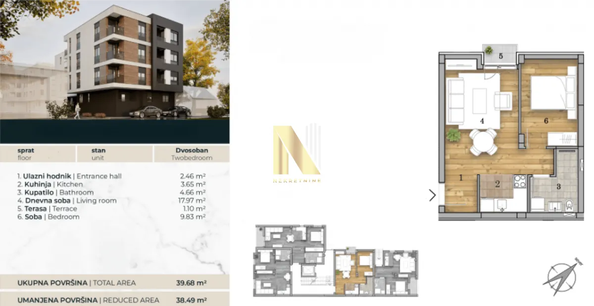 Sale, two bedroom apartment, 39m², Telep, Novi Sad Sve Podlokacije