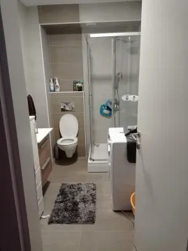 Kupatilo opremljeno tuš kabinom, toaletom i veš mašinom. - image 7