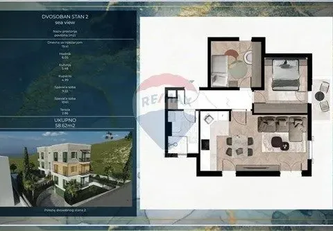 Prodaja, dvosoban stan, 60m², Kavač, Kotor - image 3