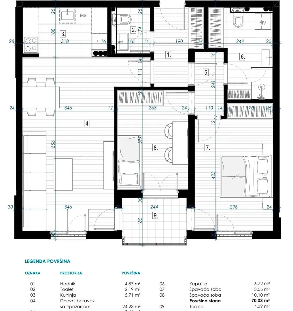 Prodaja, dvosoban stan, 74m², Zabjelo, Podgorica