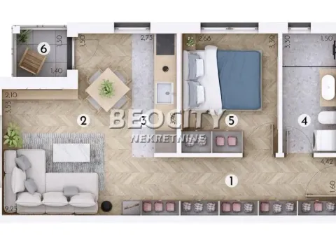 Sale, two bedroom apartment, 42m², Novo naselje, Novi Sad
