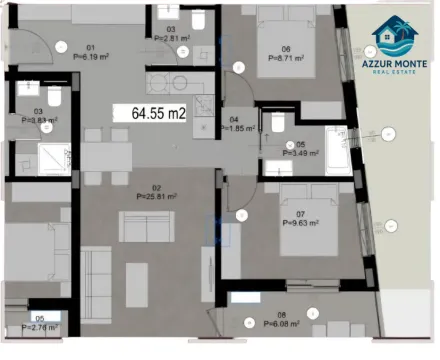 Arhitektonski plan stana sa rasporedom prostorija i površinama. - image 7