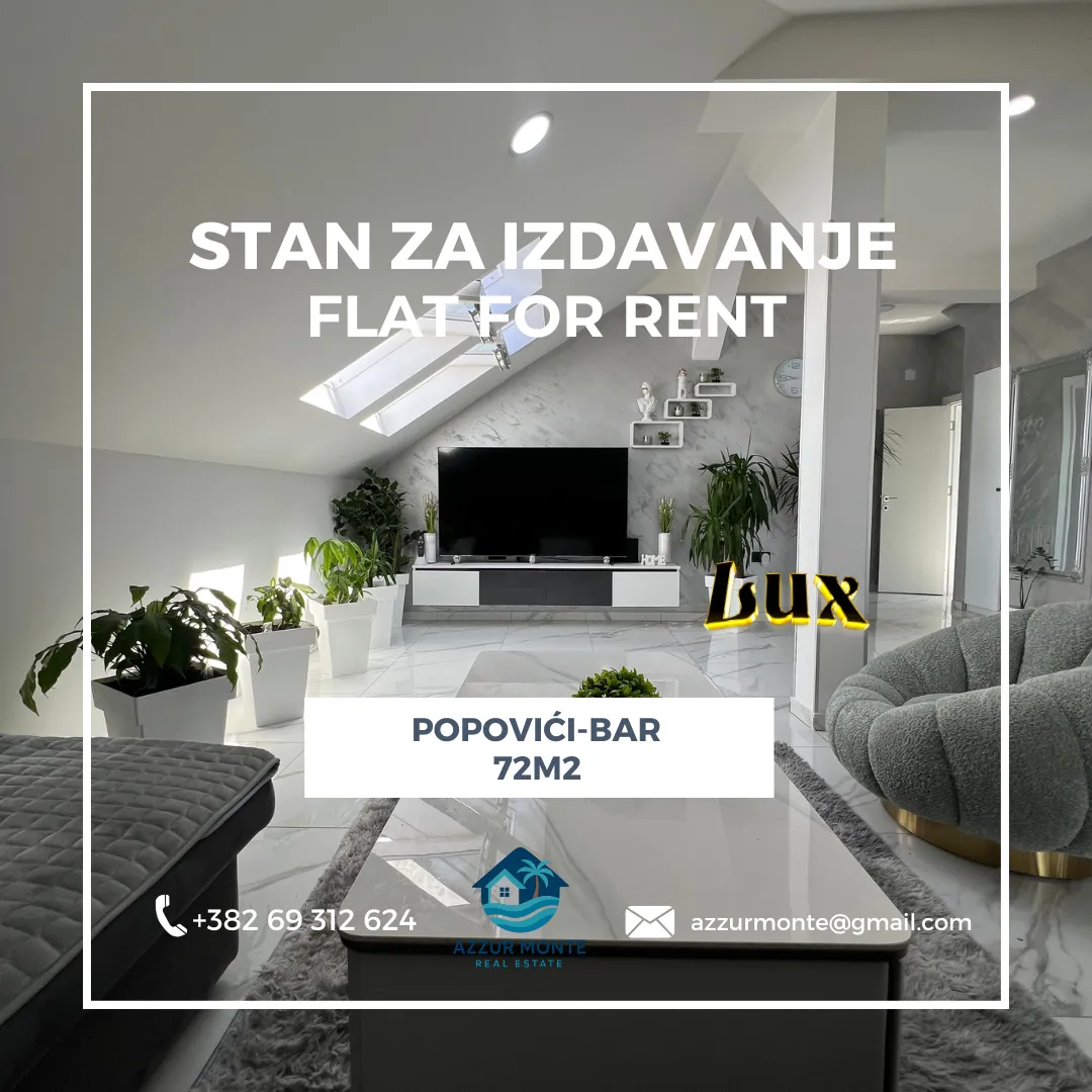 Rent, two bedroom apartment, 72m², Popovići, Bar