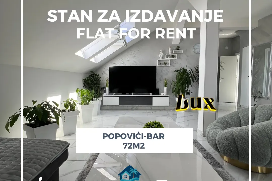 Izdavanje, dvosoban stan, 72m², Popovići, Bar
