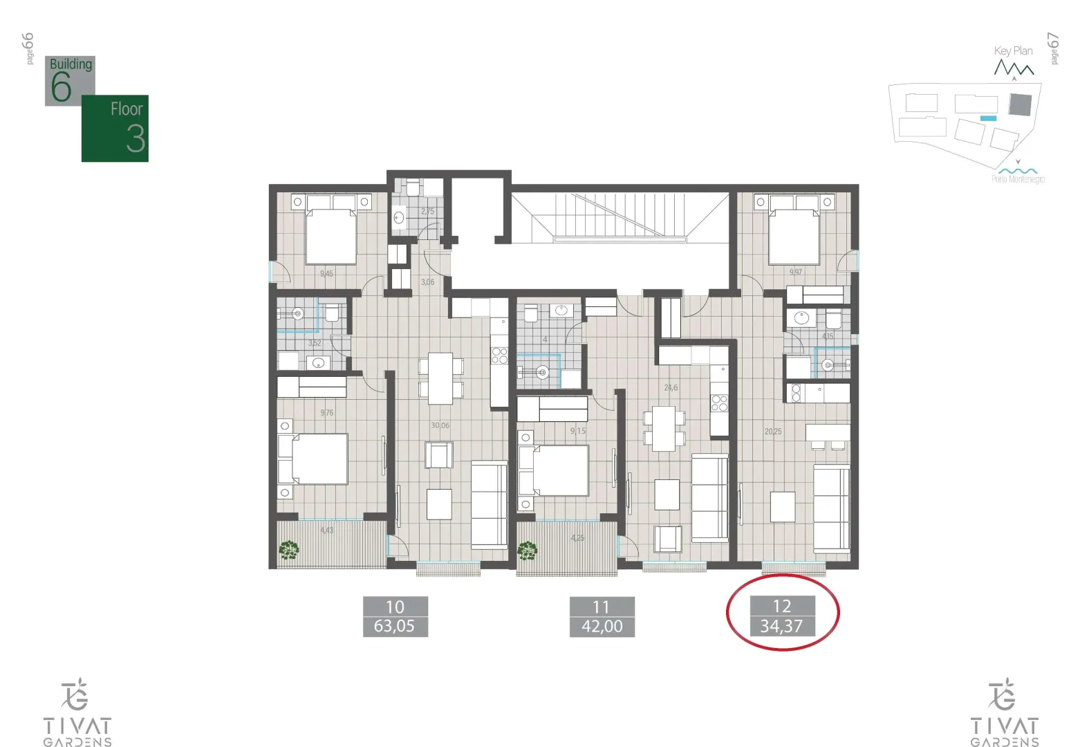 Sale, one bedroom apartment, 34m², Centar, Tivat