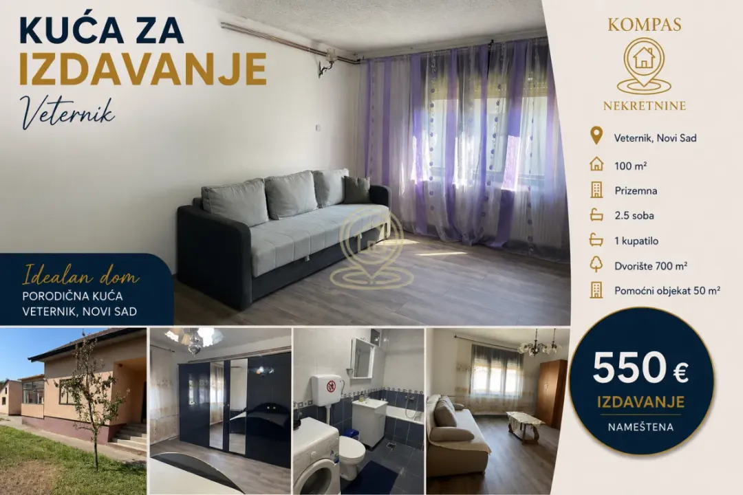 Izdavanje, kuća, 100m², Veternik, Novi Sad Sve Podlokacije
